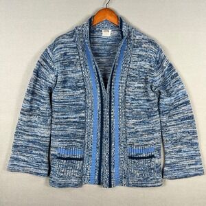 Montgomery Ward Cardigan Sweater Fits Large Marled Blue 1970s Open Front Classic